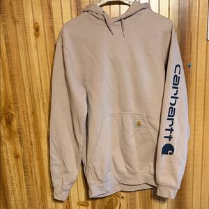 Carhartt Men's Beige Hoodie with Navy Logo